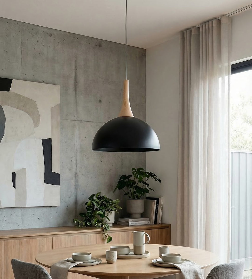 Hanglamp gepoedercoat staal en hout Scandinavisch Nautica zwart 30 cm, 1 fitting, voor woonkamer en eetruimte