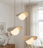 Hanglamp gepoedercoat staal en glas, Ritual, modern, beige kap met glazen bol, G9 – eettafel, woonkamer of slaapkamer