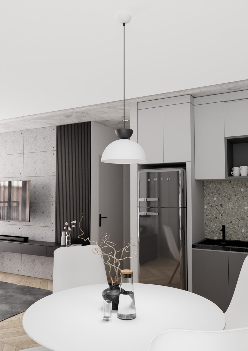Hanglamp staal industrieel Lunaro wit met zwart, Ø 30 cm, verstelbare hoogte voor eettafel of woonkamer