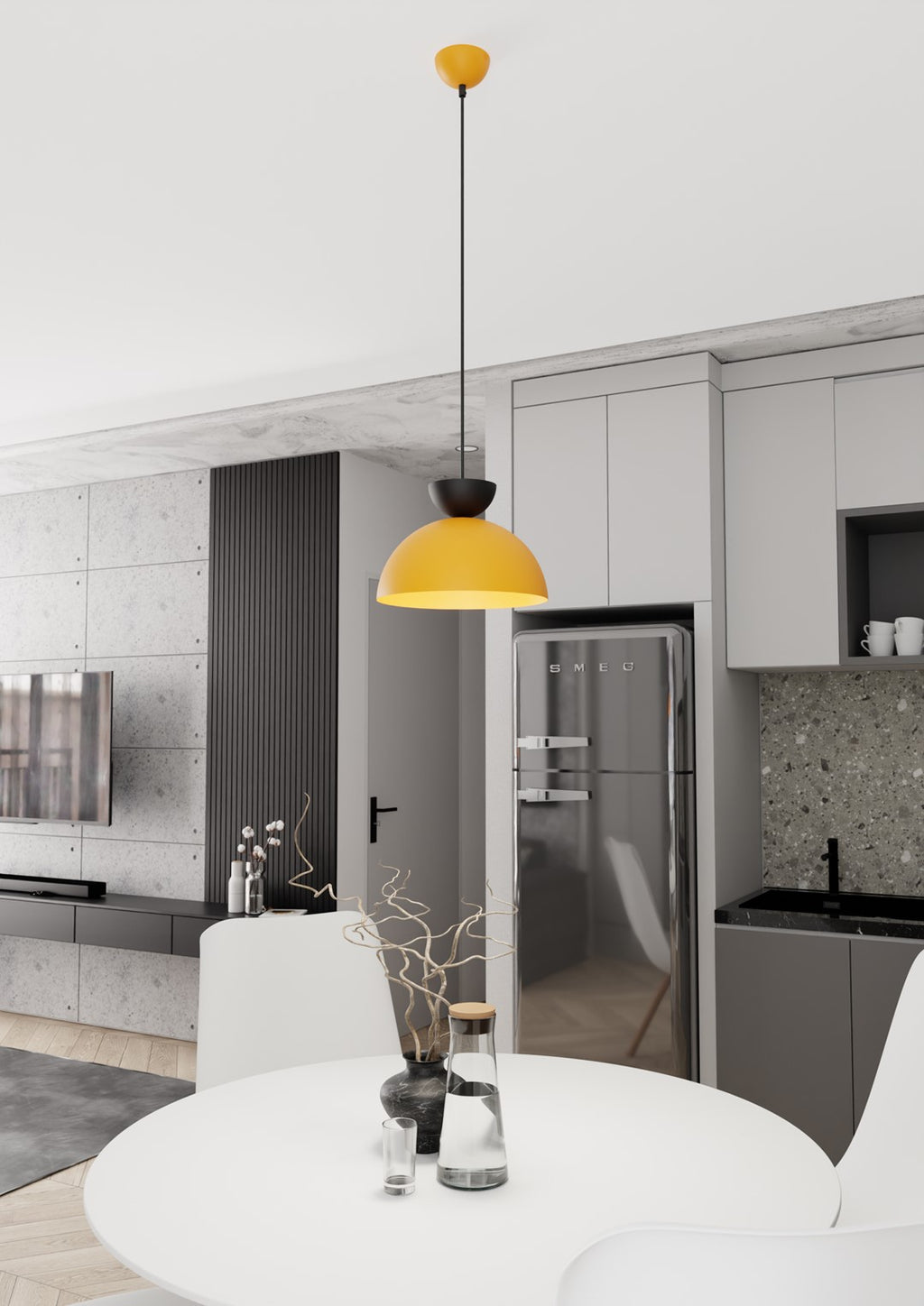 Hanglamp gepoedercoat staal Lunaro industrieel oranje met zwart Ø 30 cm, 1 lichtpunt, voor eettafel en woonkamer