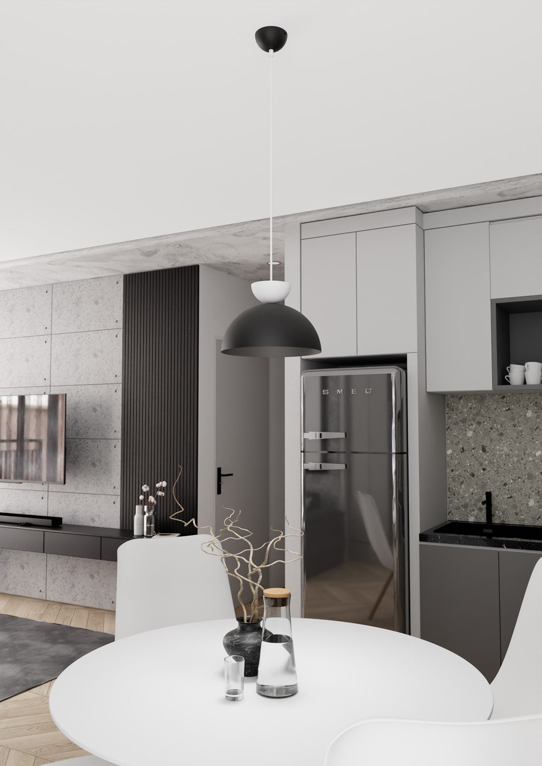 Hanglamp gepoedercoat staal industrieel Lunaro zwart met wit, Ø 30 cm, verstelbaar voor eettafel en woonkamer