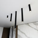 Plafondlamp gepoedercoat staal Tecno minimalistisch zwart, 1 GU10-fitting, 6 x 15 cm, woonkamer en werkruimte