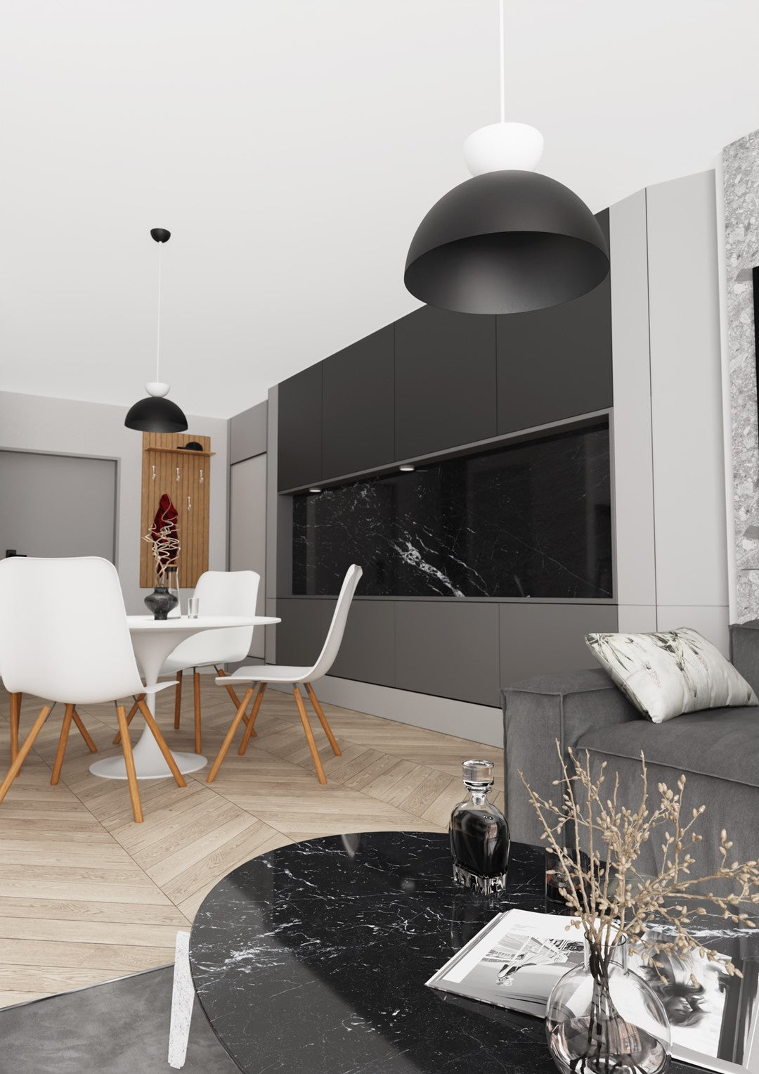 Hanglamp gepoedercoat staal industrieel Lunaro zwart met wit, Ø 30 cm, verstelbaar voor eettafel en woonkamer
