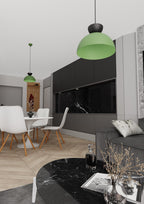 Hanglamp staal industrieel Lunaro groen met zwarte details, Ø 30 cm, 1 lichtpunt voor eettafel en woonkamer