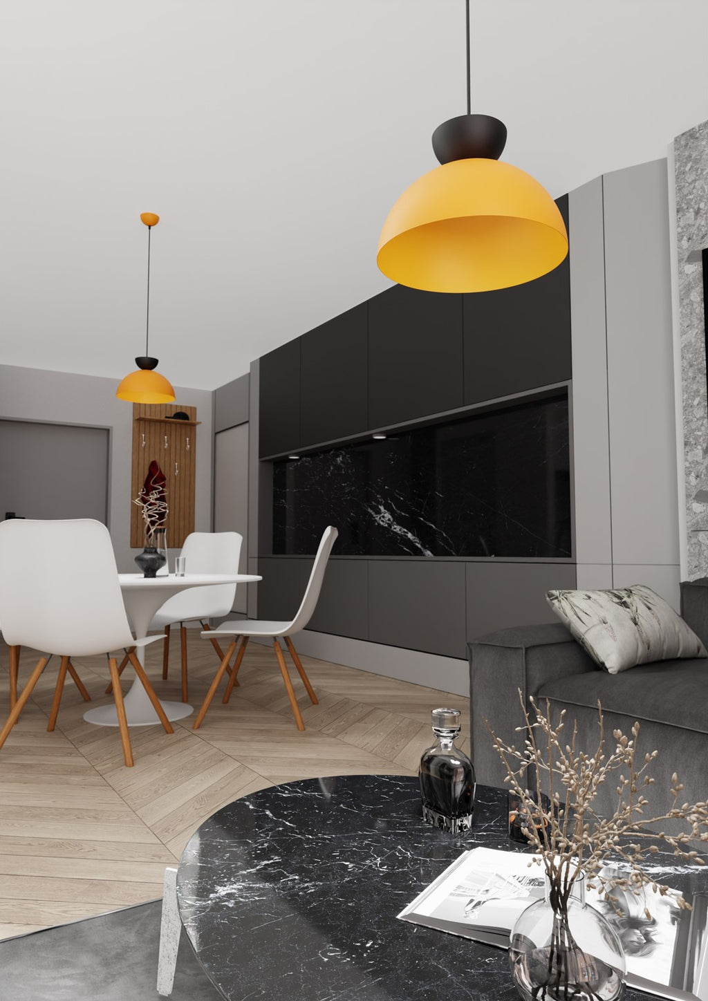 Hanglamp gepoedercoat staal Lunaro industrieel oranje met zwart Ø 30 cm, 1 lichtpunt, voor eettafel en woonkamer