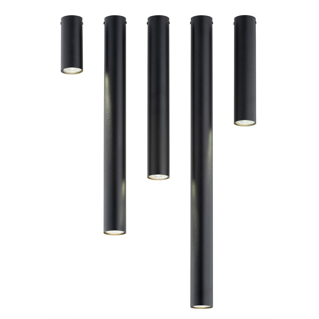 Plafondlamp gepoedercoat staal Tecno minimalistisch zwart, 1 GU10-fitting, 6 x 15 cm, woonkamer en werkruimte