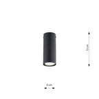 Plafondlamp gepoedercoat staal Tecno minimalistisch zwart, 1 GU10-fitting, 6 x 15 cm, woonkamer en werkruimte