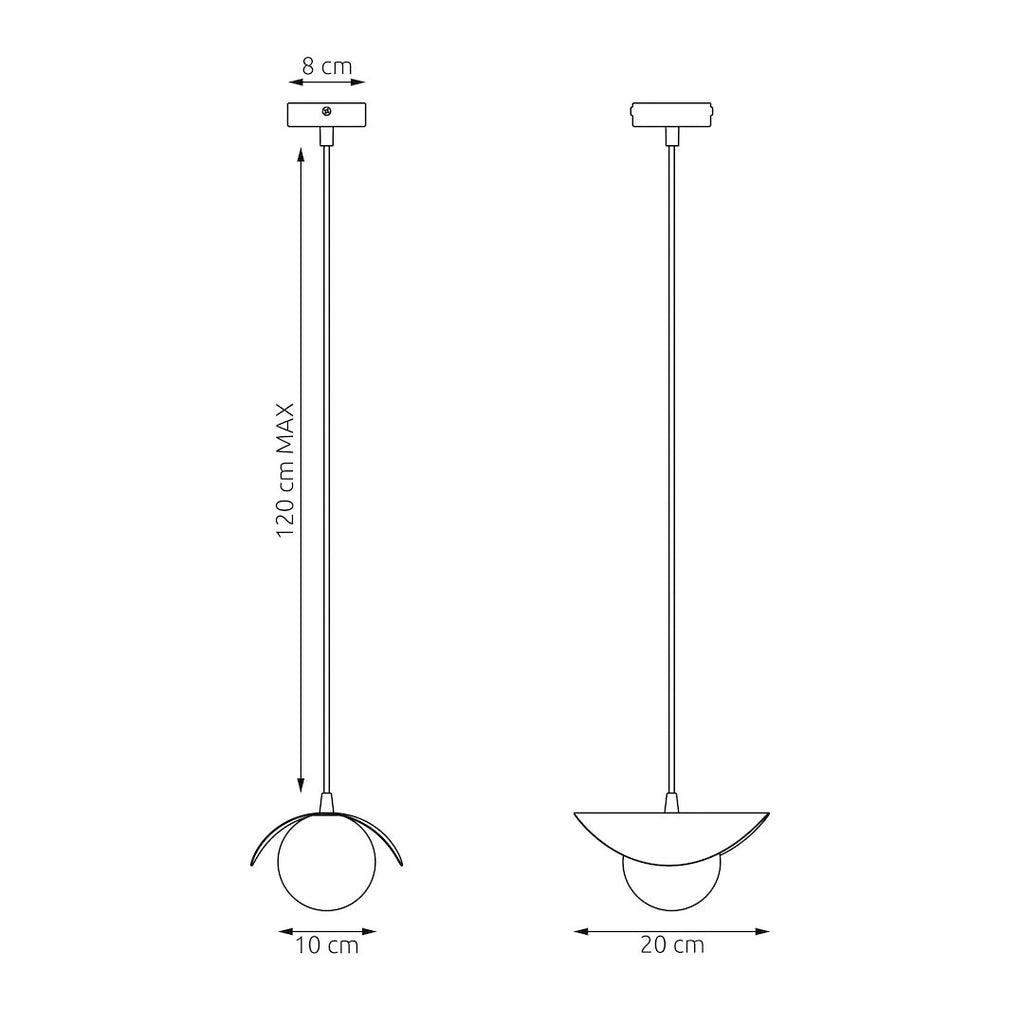 Hanglamp gepoedercoat staal en glas, Ritual, modern, beige kap met glazen bol, G9 – eettafel, woonkamer of slaapkamer