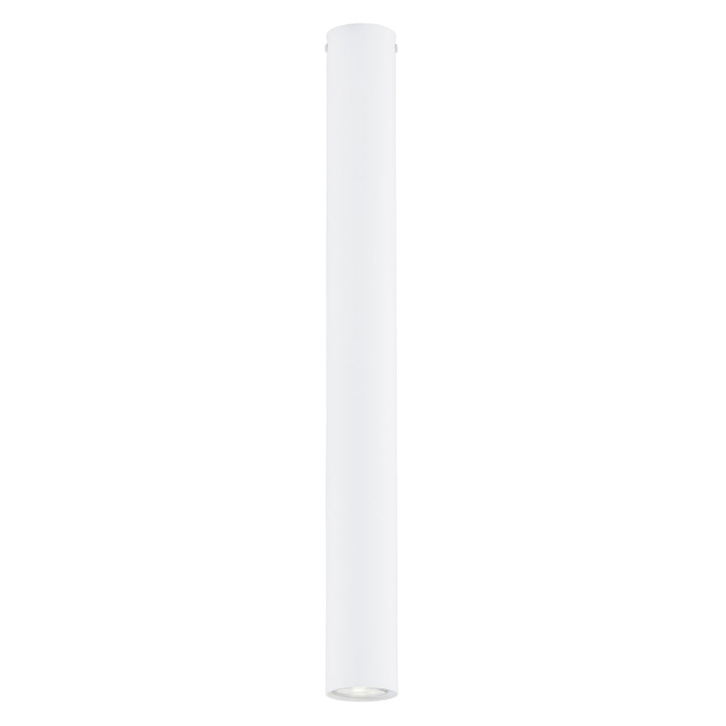 Lange, smalle witte cilindervormige plafondspot met lichtopening onderaan