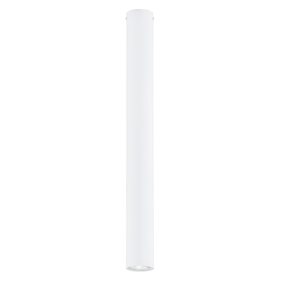 Lange, smalle witte cilindervormige plafondspot met lichtopening onderaan