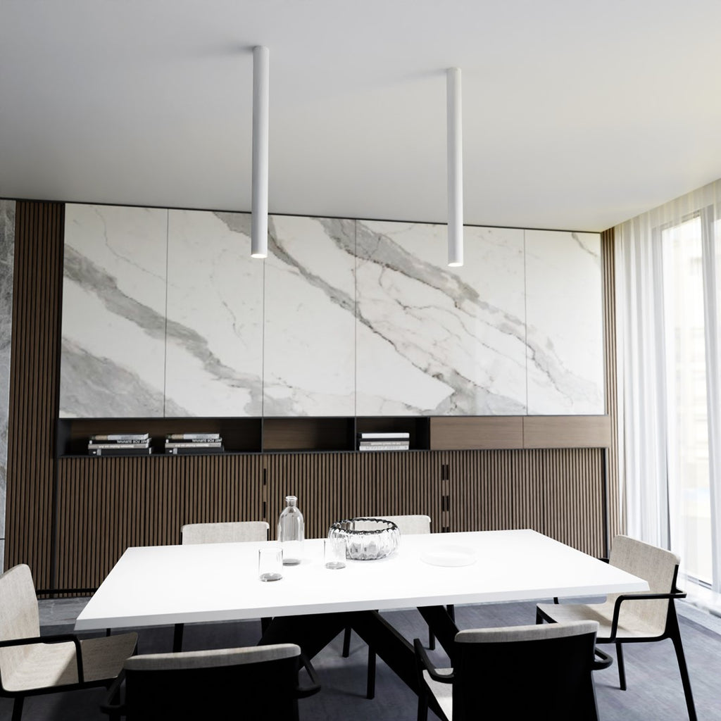 Plafondlamp gepoedercoat staal Tecno minimalistisch wit Ø 6 x 80 cm, voor woonkamer, gang en keuken