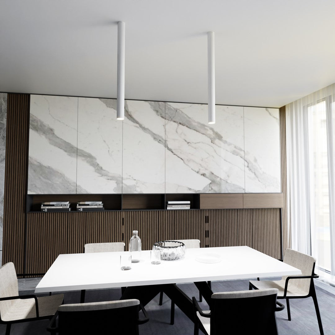 Plafondlamp gepoedercoat staal Tecno minimalistisch wit Ø 6 x 80 cm, voor woonkamer, gang en keuken