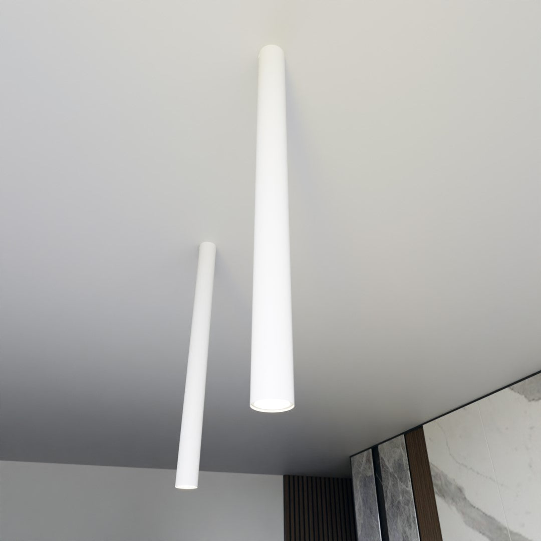 Plafondlamp gepoedercoat staal Tecno minimalistisch wit Ø 6 x 80 cm, voor woonkamer, gang en keuken