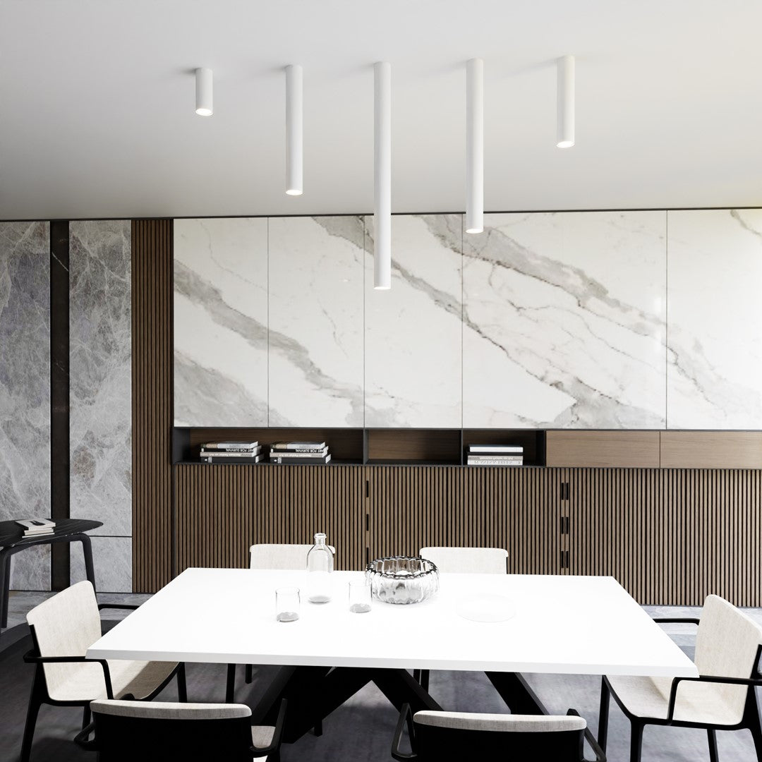 Plafondlamp gepoedercoat staal Tecno minimalistisch wit Ø 6 x 80 cm, voor woonkamer, gang en keuken