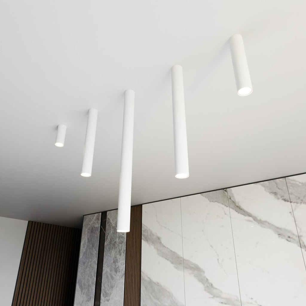 Plafondlamp gepoedercoat staal Tecno minimalistisch wit Ø 6 x 80 cm, voor woonkamer, gang en keuken