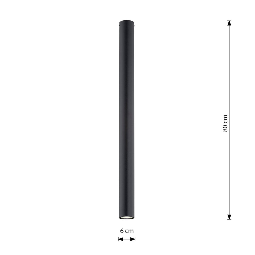 Plafondlamp gepoedercoat staal Tecno, minimalistisch, zwart, Ø 6 x 80 cm, 1 fitting, voor woonkamer en gang