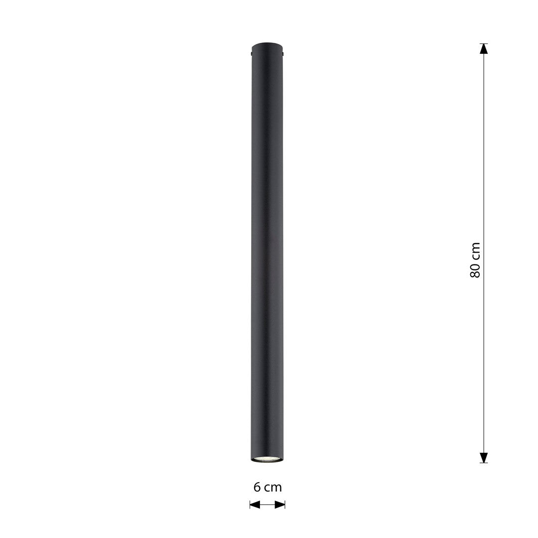 Plafondlamp gepoedercoat staal Tecno, minimalistisch, zwart, Ø 6 x 80 cm, 1 fitting, voor woonkamer en gang