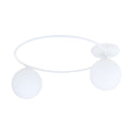 Witte plafondlamp met open ring en twee opaalwitte glazen bollen