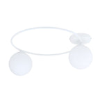 Witte plafondlamp met open ring en twee opaalwitte glazen bollen