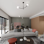 Plafondlamp gepoedercoat staal modern Hunter zwart met witte glazen kappen, 83 x 60 cm, 2 fittingen