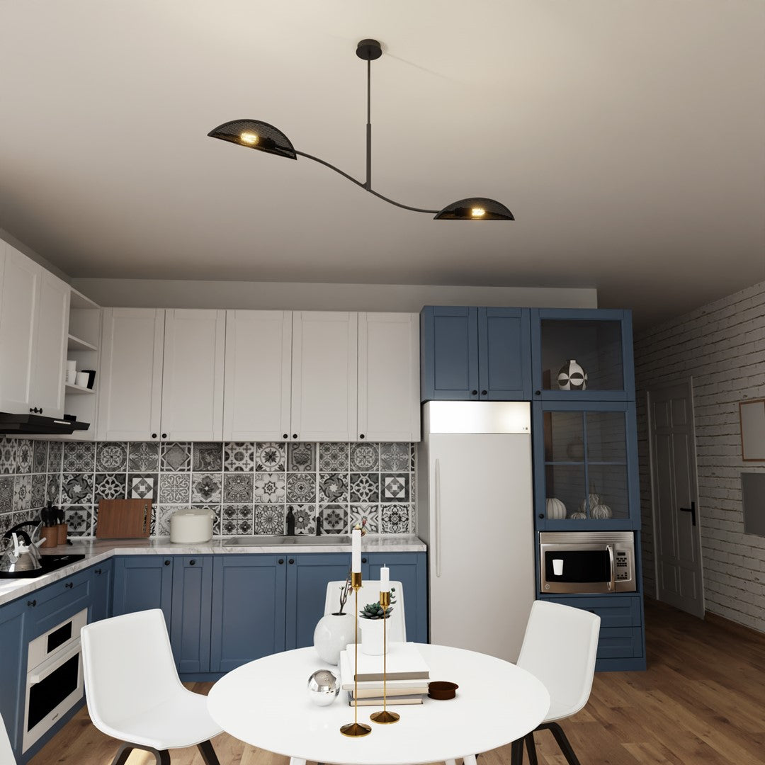 Plafondlamp Lotus gepoedercoat staal, modern, zwart met goud, 2 lichtpunten, 103 x 60 cm, woonkamer en slaapkamer