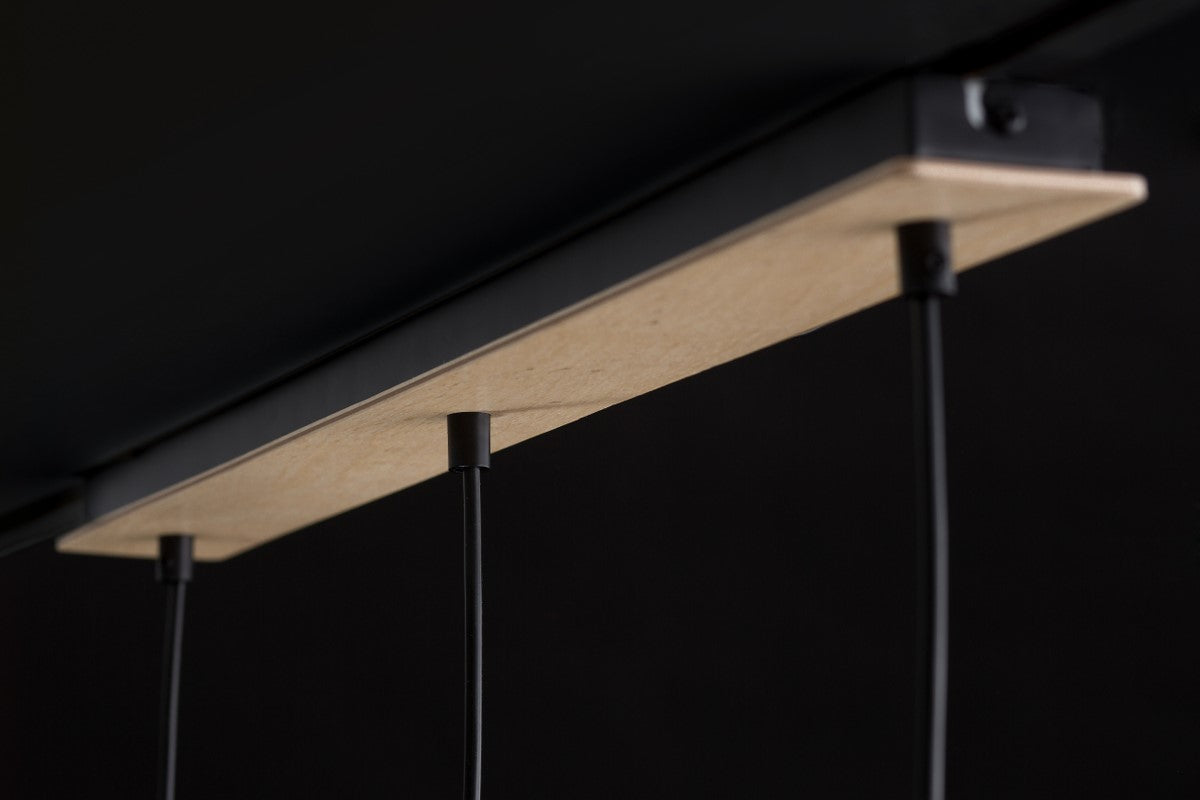 Plafondlamp gepoedercoat staal en multiplex Atlas, Scandinavisch zwart, 2 spots met E27-fitting, 55 x 30 cm