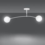 Plafondlamp gepoedercoat staal en glas, modern, Spijkers 2 wit, 2 lichtpunten, 60 x 20 cm, eettafel en keuken