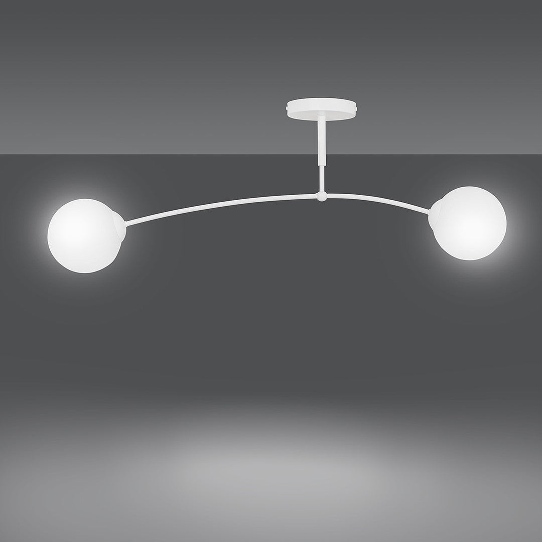 Plafondlamp gepoedercoat staal en glas, modern, Spijkers 2 wit, 2 lichtpunten, 60 x 20 cm, eettafel en keuken