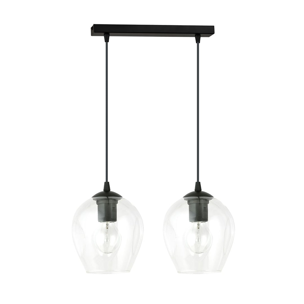 Hanglamp gepoedercoat staal en glas modern zwart met transparante kappen, 2 lichtpunten E27, 40 x 100 cm