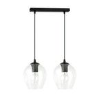 Hanglamp gepoedercoat staal en glas modern zwart met transparante kappen, 2 lichtpunten E27, 40 x 100 cm