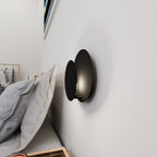 Wandlamp gepoedercoat staal en multiplex Cirkel zwart, Scandinavisch, 22 x 20 cm, G9 led, woonkamer, slaapkamer of hal