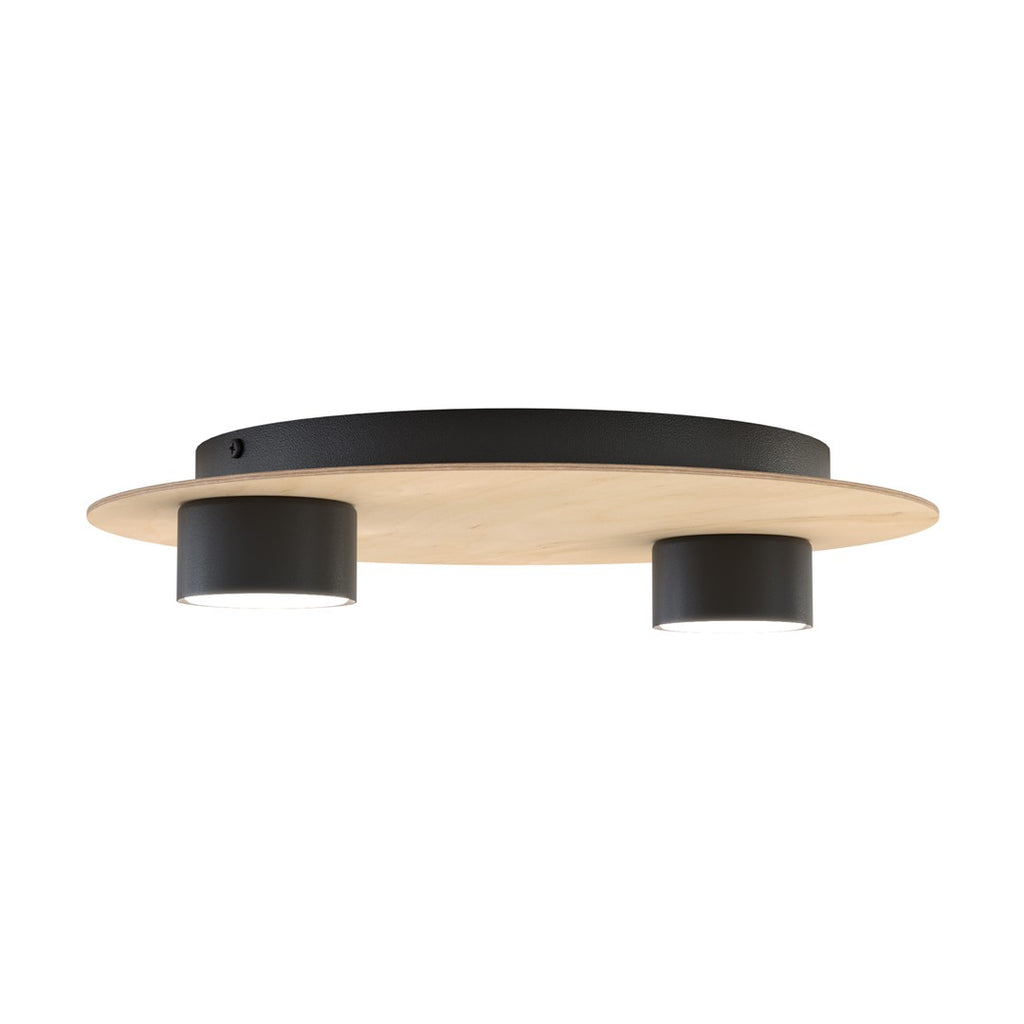 Plafondlamp multiplex en staal, Scandinavisch Pixo 2, naturel met zwart, 2 GX53-fittingen voor woonkamer