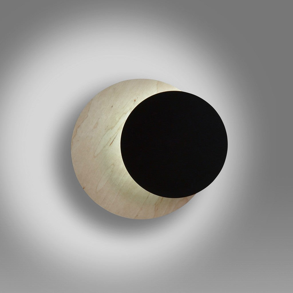 Wandlamp gepoedercoat staal en multiplex Circle zwart, Scandinavisch, 22 x 20 cm, G9 voor woonkamer, slaapkamer en hal