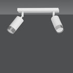 Plafondlamp gepoedercoat staal Hiro 2 spots, wit met zilver, 30 x 19 cm, voor hal en keuken