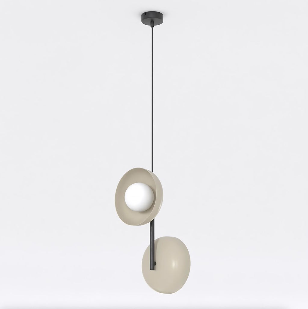Hanglamp gepoedercoat staal en glas Vanille 2 fittingen, mokka met witte kappen, 23 x 23 x 120 cm