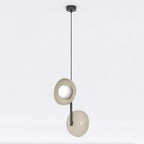 Hanglamp gepoedercoat staal en glas Vanille 2 fittingen, mokka met witte kappen, 23 x 23 x 120 cm