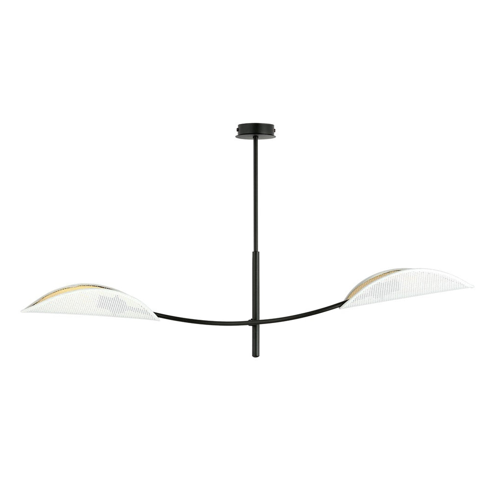 Plafondlamp gepoedercoat staal modern Lotus, zwart met witte stoffen kappen, 2 lichtpunten E14, 103 x 60 cm
