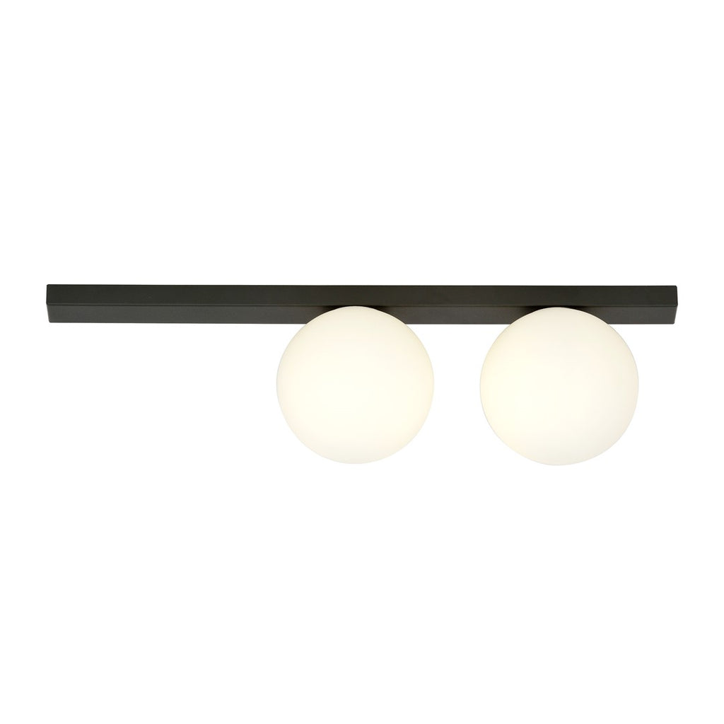 Plafondlamp gepoedercoat staal en glas, minimalistisch Fit, zwart met wit glas, 60 x 17 cm, 2 fittingen E14
