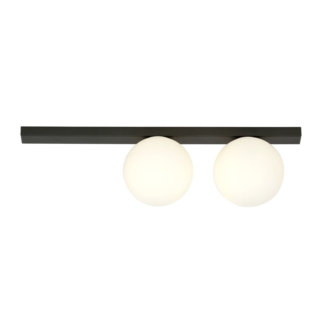 Plafondlamp gepoedercoat staal en glas, minimalistisch Fit, zwart met wit glas, 60 x 17 cm, 2 fittingen E14