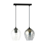 Hanglamp gepoedercoat staal en glas Istar, zwart met transparant en grafiet glas, 2 lichts, 40 x 100 cm