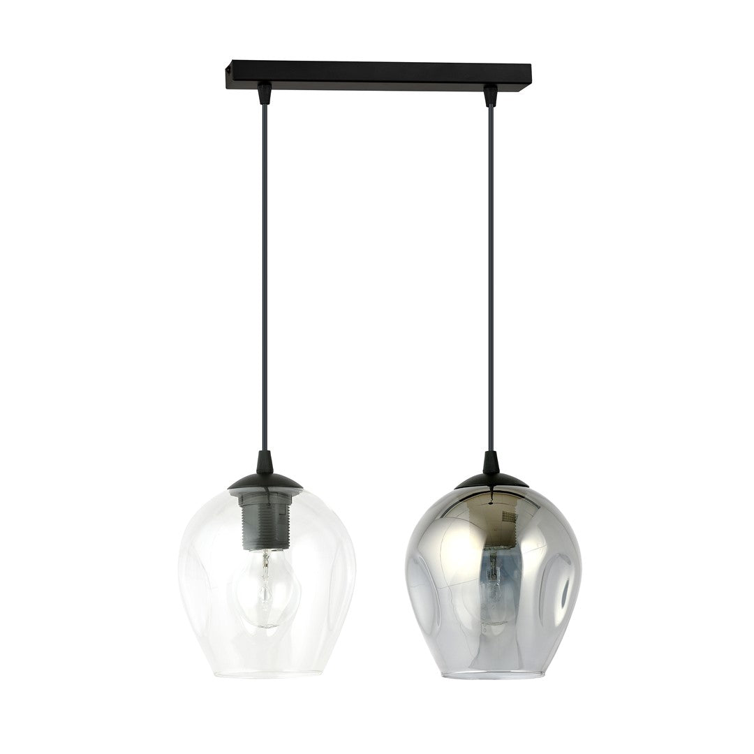 Hanglamp gepoedercoat staal en glas Istar, zwart met transparant en grafiet glas, 2 lichts, 40 x 100 cm