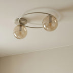 Plafondlamp gepoedercoat staal en glas Sopra, beige met amberkleurige kappen, 2 lichts, 47 x 47 cm