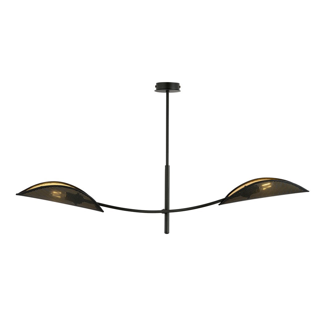 Plafondlamp Lotus gepoedercoat staal, modern, zwart met goud, 2 lichtpunten, 103 x 60 cm, woonkamer en slaapkamer