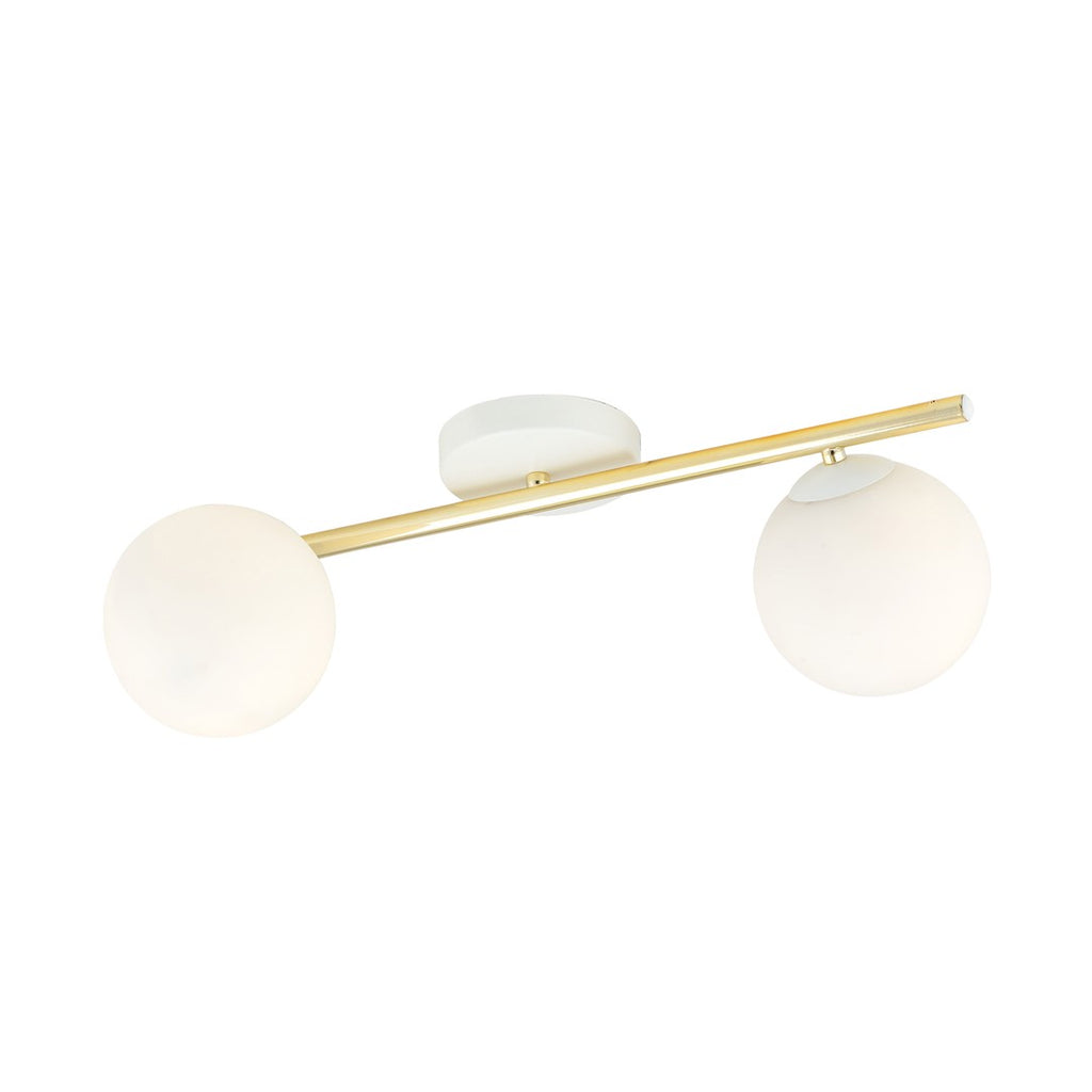 Plafondlamp gepoedercoat staal en glas Splendi, wit en goud, 2 lichts, 55 x 20 cm, modern