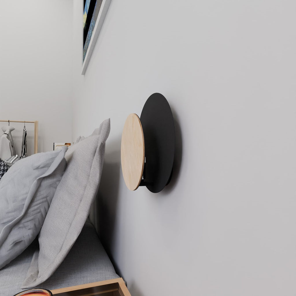 Wandlamp gepoedercoat staal en multiplex Scandinavisch zwart 22 x 20 cm, voor woonkamer, slaapkamer en hal