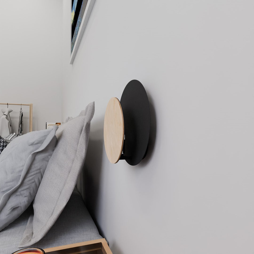 Wandlamp gepoedercoat staal en multiplex Scandinavisch zwart 22 x 20 cm, voor woonkamer, slaapkamer en hal