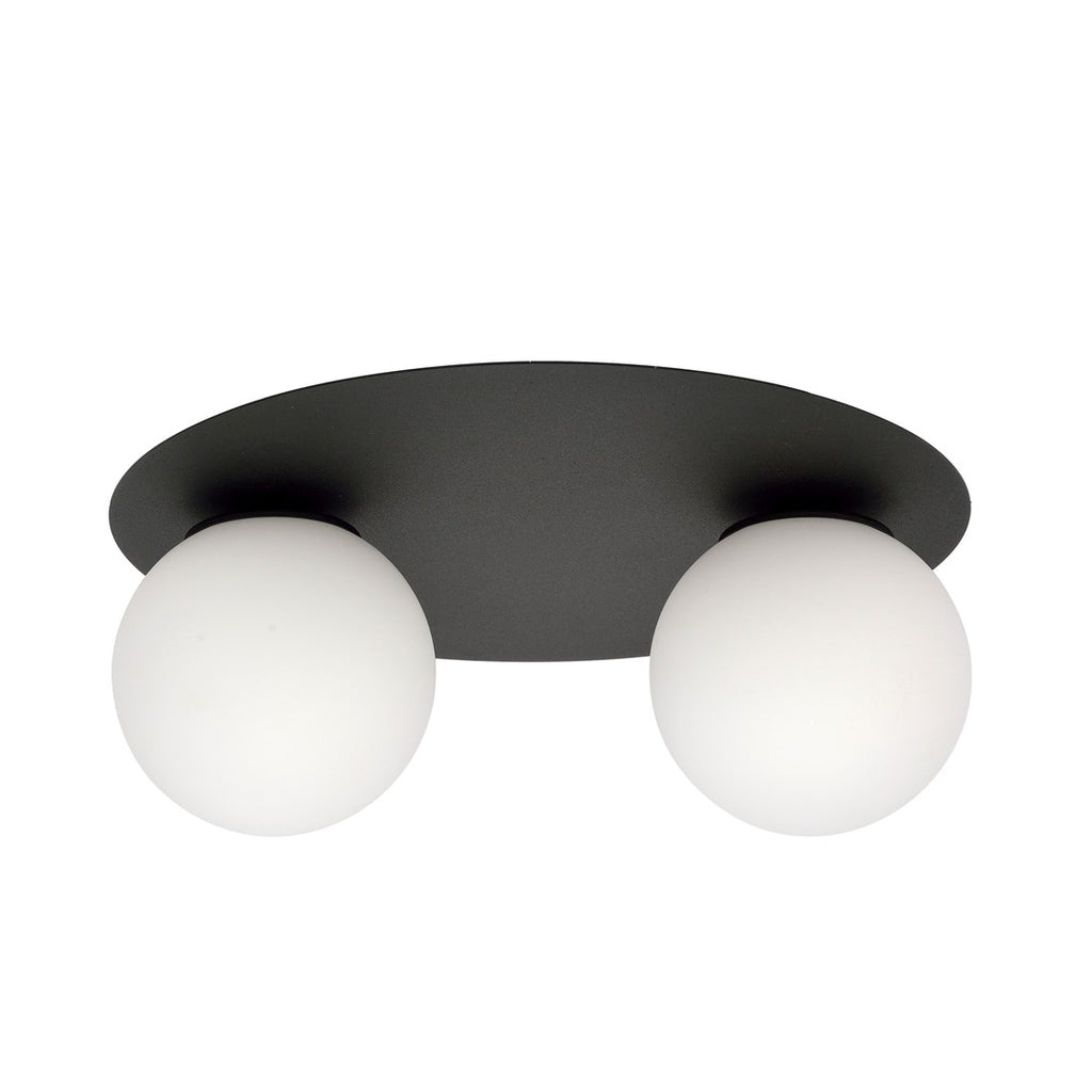 Plafondlamp gepoedercoat staal en glas Solar minimalistisch, zwart met witte kap, 2 lichtpunten, 43 x 19 cm