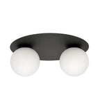 Plafondlamp gepoedercoat staal en glas Solar minimalistisch, zwart met witte kap, 2 lichtpunten, 43 x 19 cm