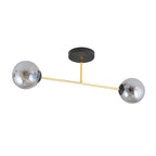 Plafondlamp gepoedercoat staal en glas, Magnum, zwart en goud met grafiet glazen kappen, 2 lichts, 55 cm breed