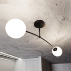 Plafondlamp staal en glas modern Spijkers 2 zwart met witte glazen kappen Ø 15 cm, 2 lichtpunten, E14